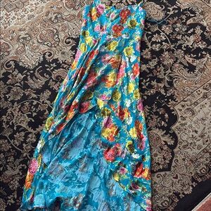 Alice and Olivia: Floral Maxi Dress with Blue and Multicolor Design